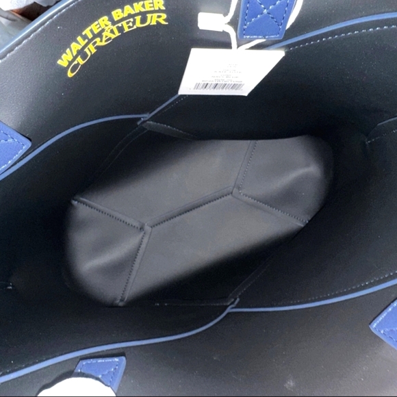 WALTER BAKER x CURATEUR Kate Tote Structured Luxe Vegan Leather‎ Bag Navy Blue - Picture 6 of 8